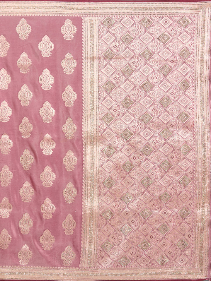 Mauve Stonework (Gold) Silk Saree