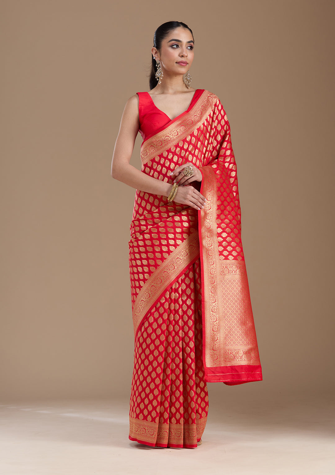 Red Zariwork Art Silk Saree