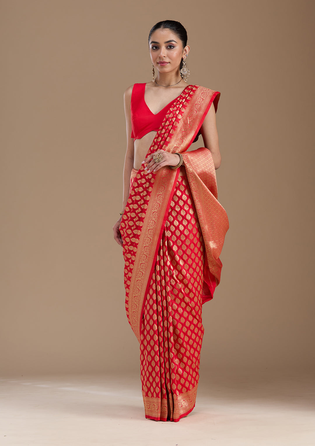 Red Zariwork Art Silk Saree