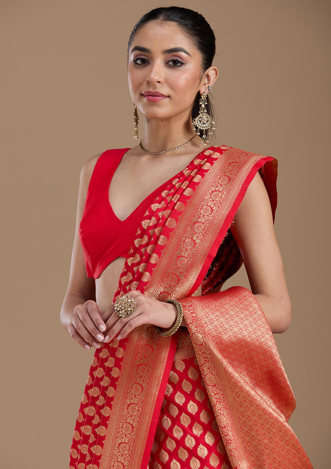Red Zariwork Art Silk Saree
