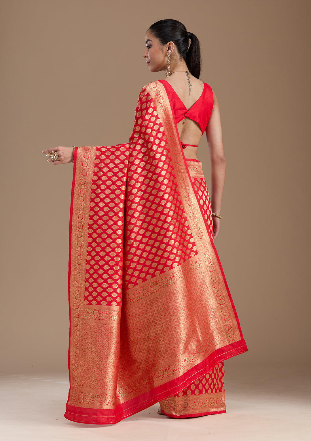 Red Zariwork Art Silk Saree