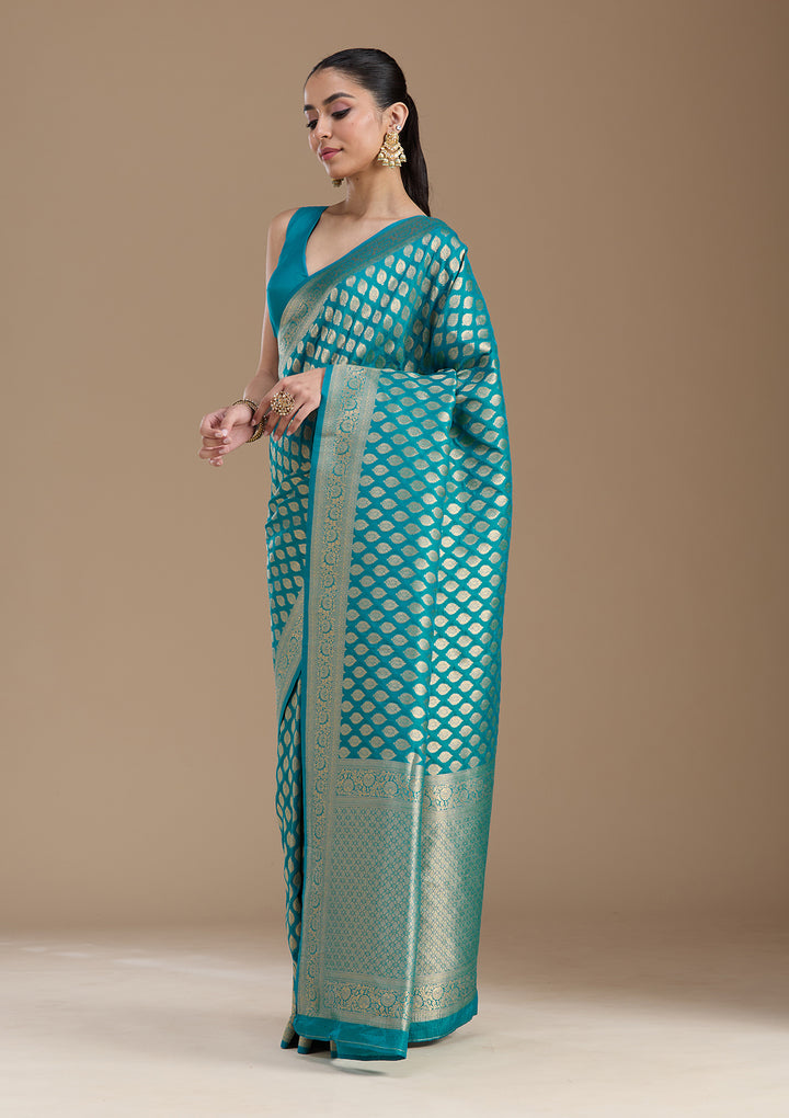 Turquoise Blue Zariwork Art Silk Saree
