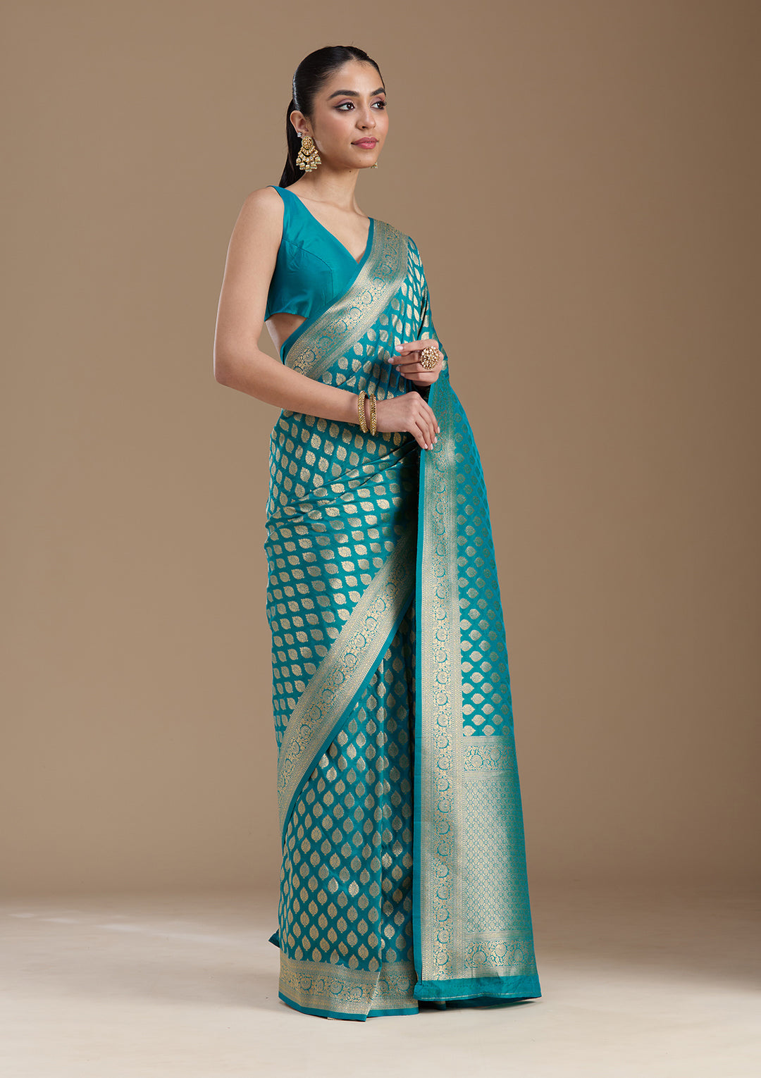 Turquoise Blue Zariwork Art Silk Saree