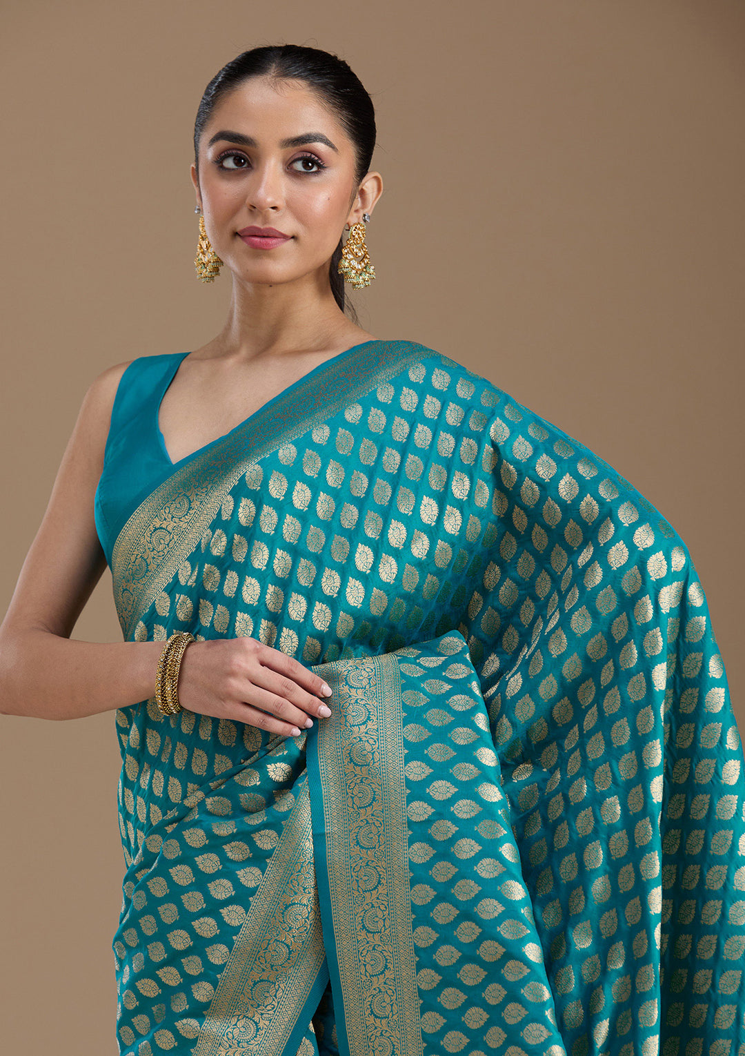 Turquoise Blue Zariwork Art Silk Saree