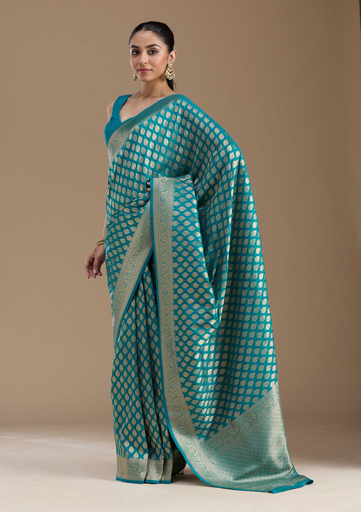 Turquoise Blue Zariwork Art Silk Saree