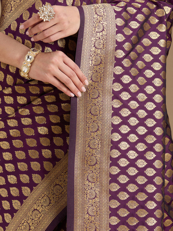 Wine Zariwork Art Silk Saree
