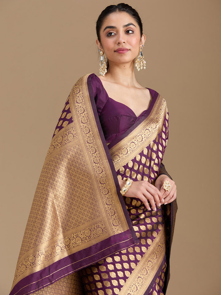 Wine Zariwork Art Silk Saree