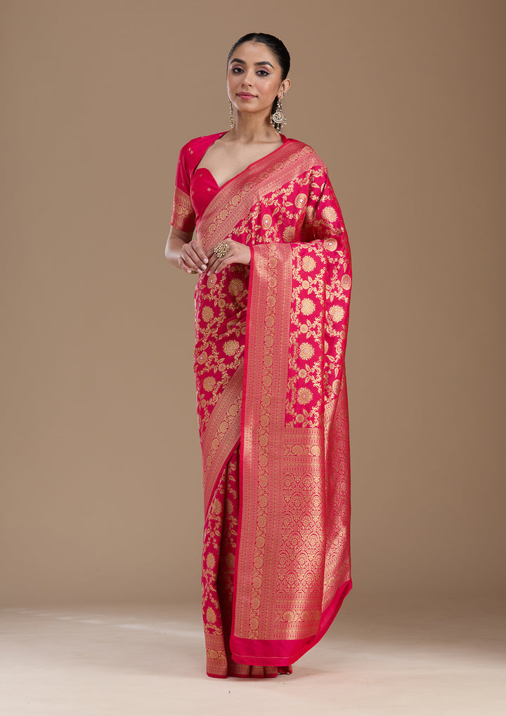 Rani Pink Zariwork Art Silk Saree