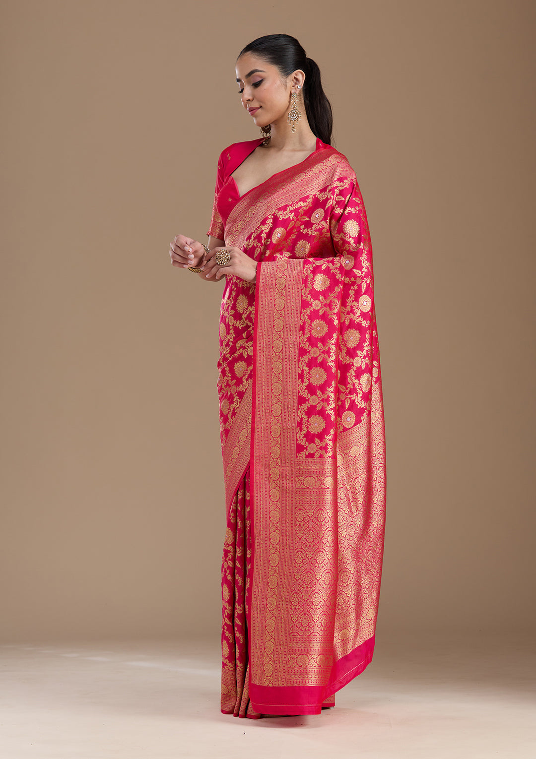 Rani Pink Zariwork Art Silk Saree