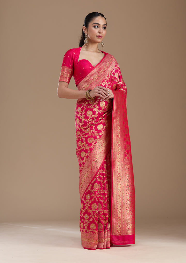 Rani Pink Zariwork Art Silk Saree