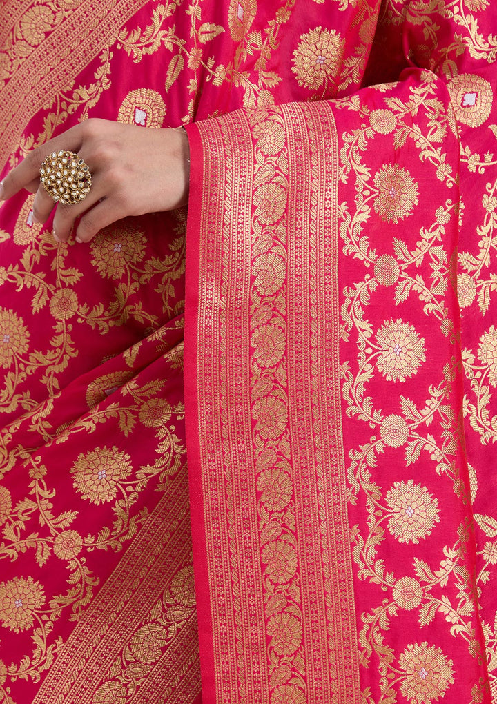 Rani Pink Zariwork Art Silk Saree