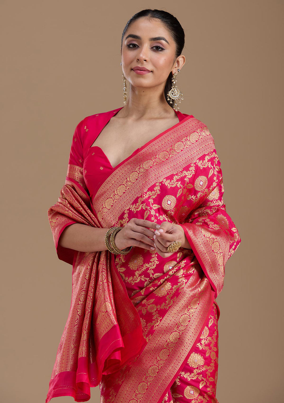 Rani Pink Zariwork Art Silk Saree
