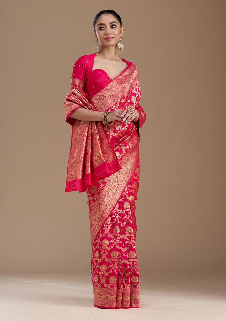 Rani Pink Zariwork Art Silk Saree