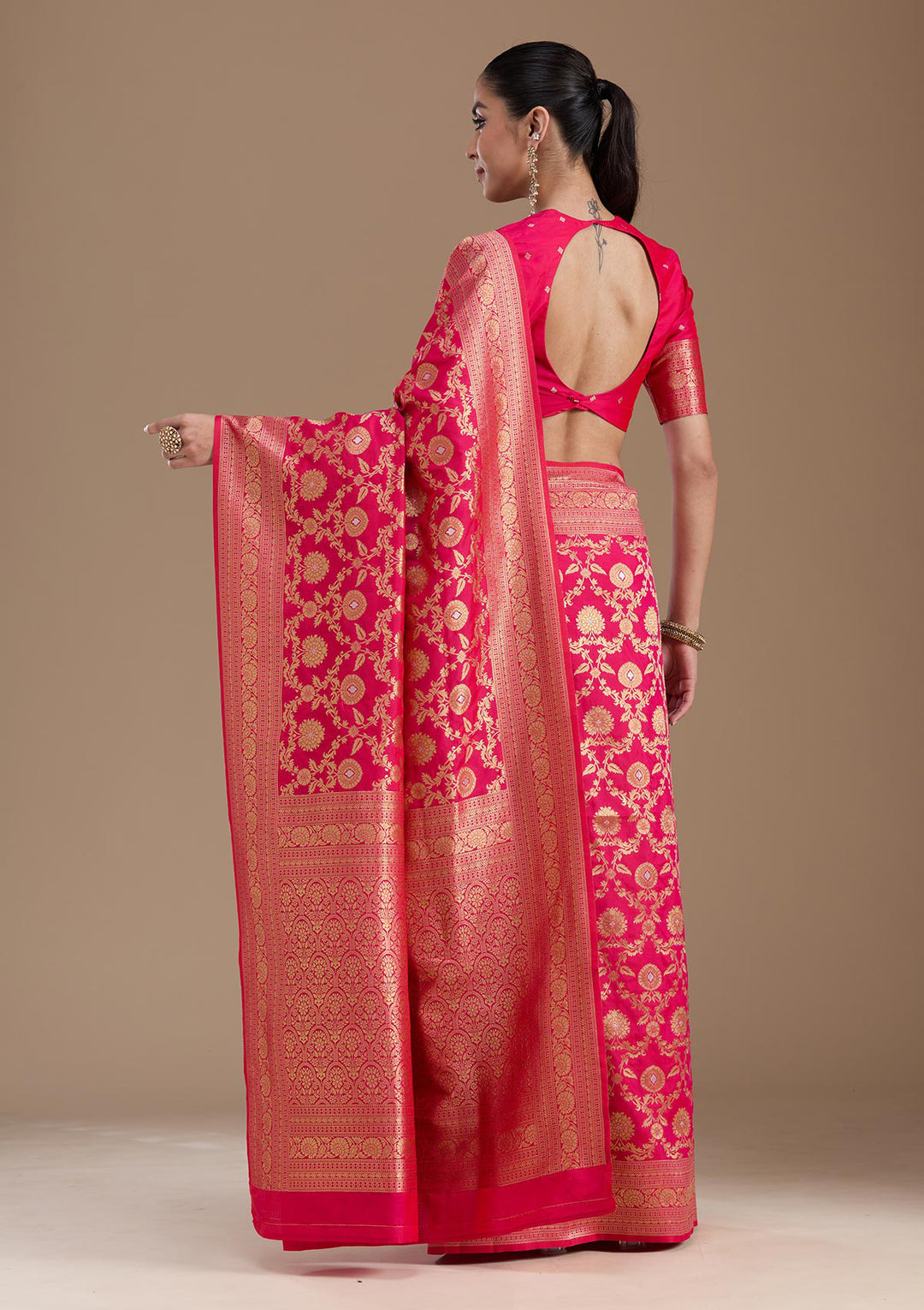 Rani Pink Zariwork Art Silk Saree