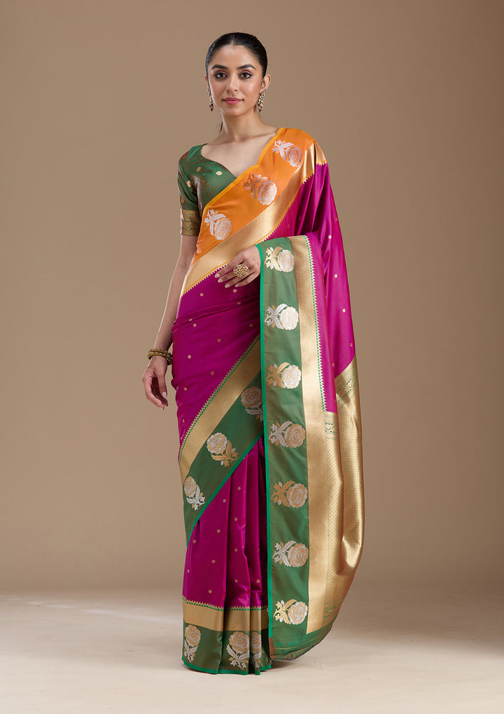 Magenta Pink Zariwork Art Silk Saree