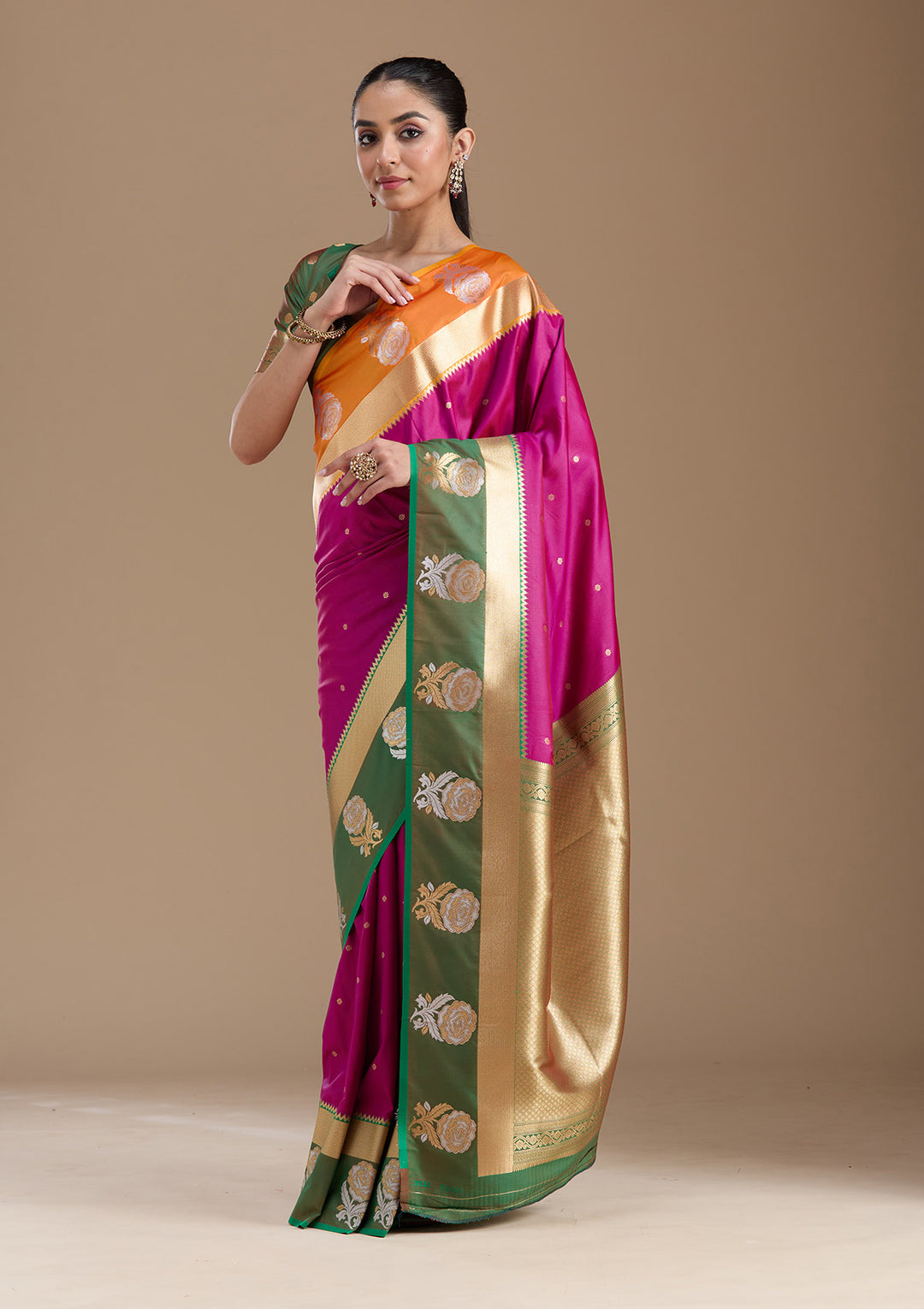 Magenta Pink Zariwork Art Silk Saree