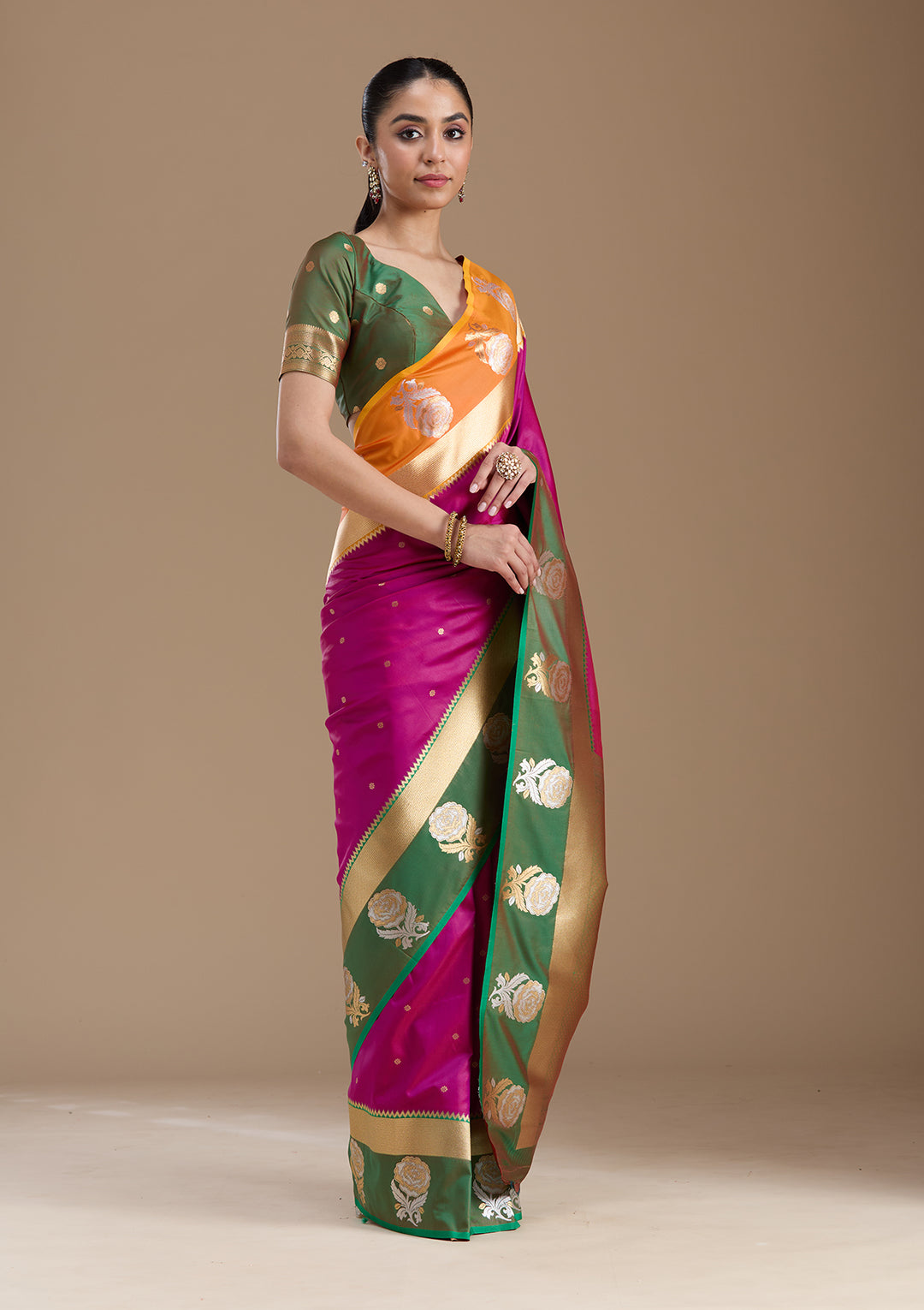 Magenta Pink Zariwork Art Silk Saree