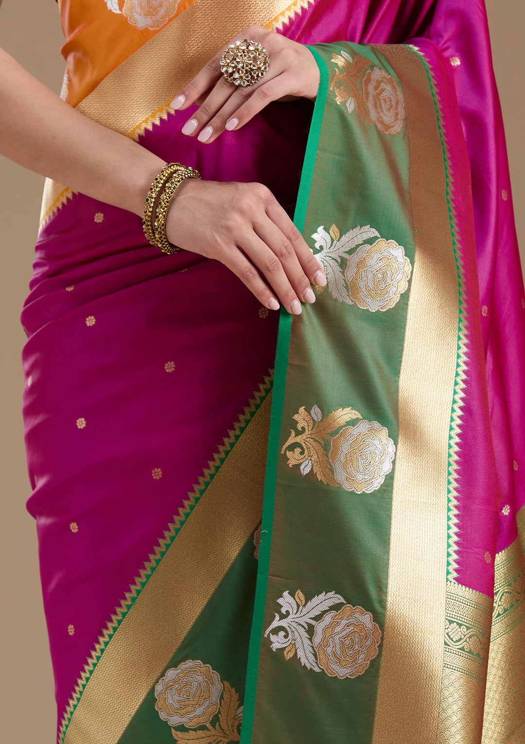 Magenta Pink Zariwork Art Silk Saree