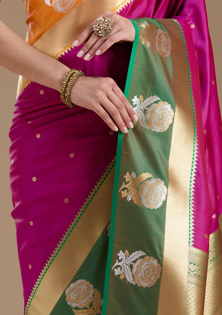 Magenta Pink Zariwork Art Silk Saree