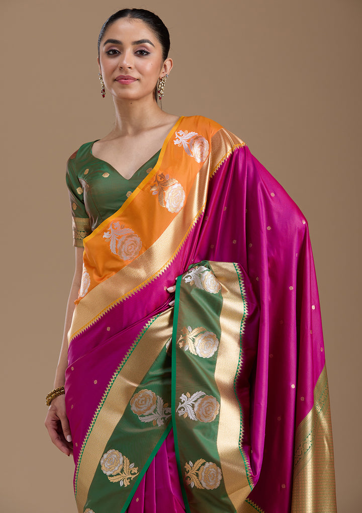 Magenta Pink Zariwork Art Silk Saree