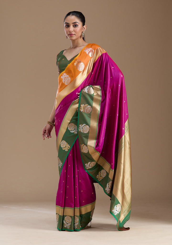 Magenta Pink Zariwork Art Silk Saree
