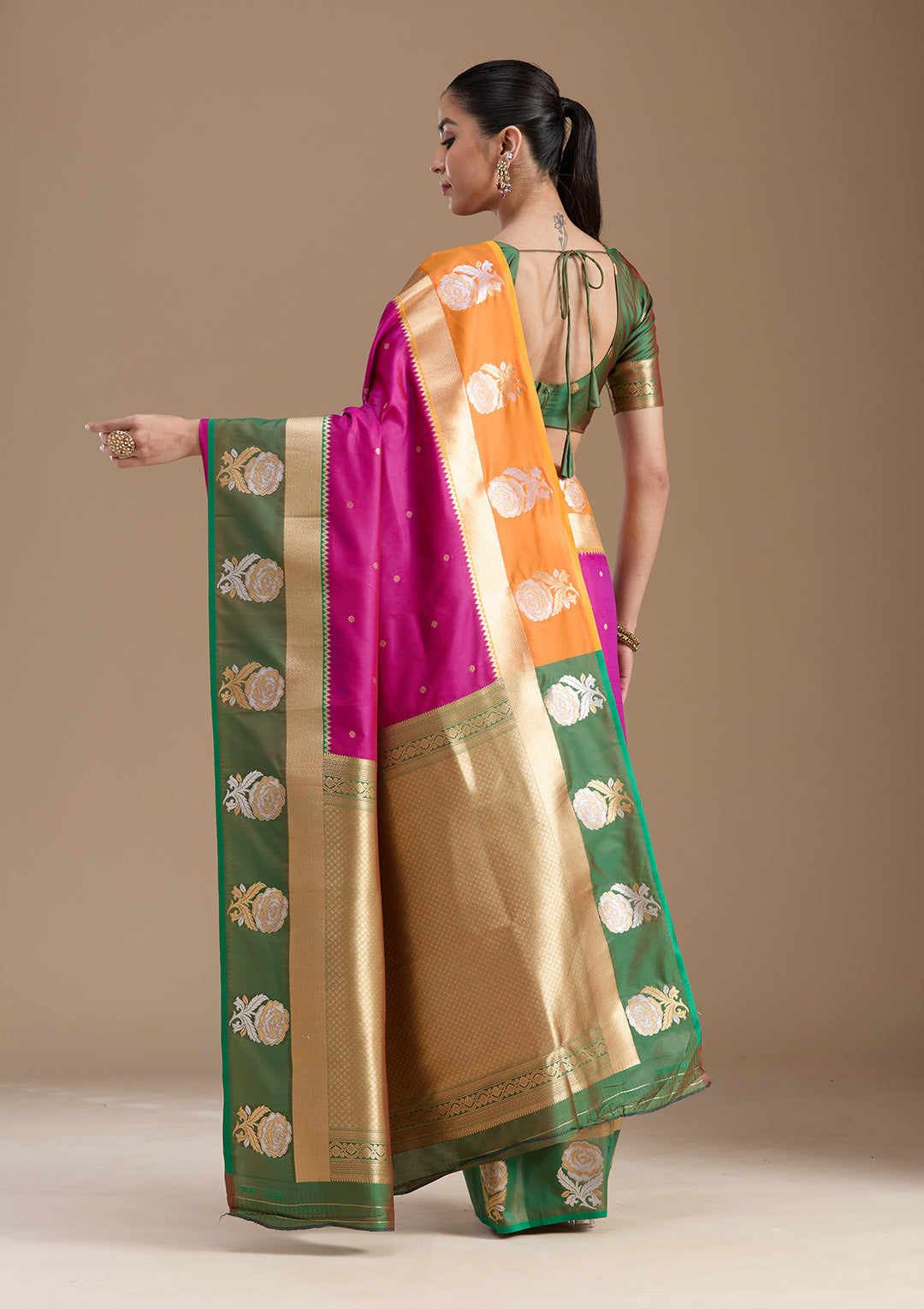 Magenta Pink Zariwork Art Silk Saree