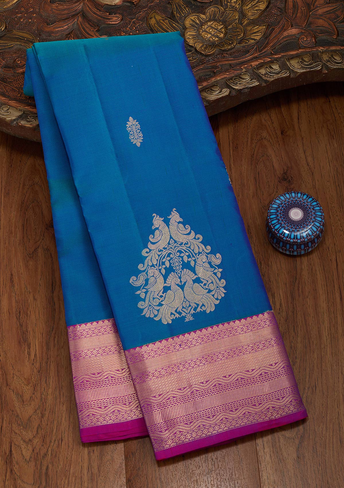 Buy Blue Zariwork Silk Silk_Saree - Koskii