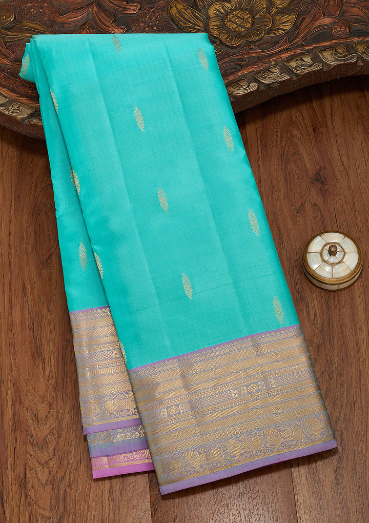 Turquoise Blue Zariwork Pure Silk Saree