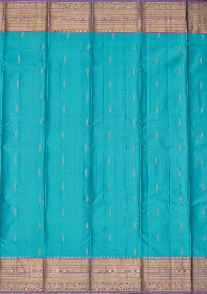 Turquoise Blue Zariwork Pure Silk Saree
