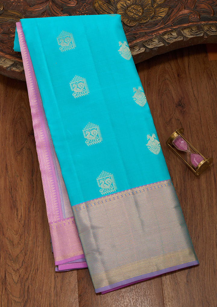 Turquoise Blue Zariwork Silk Saree
