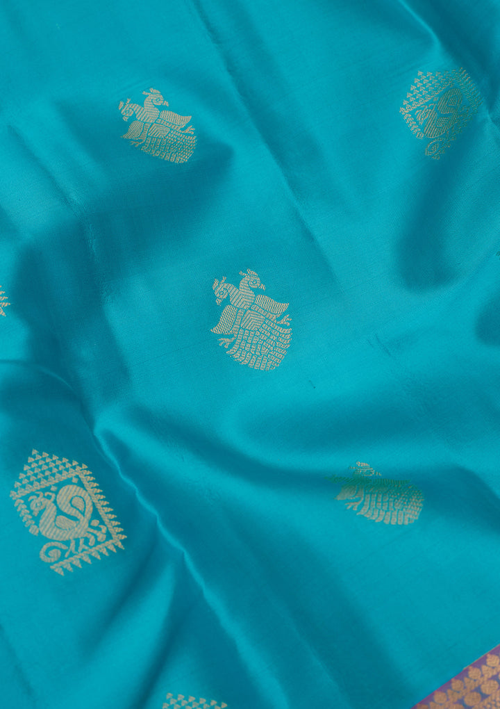 Turquoise Blue Zariwork Silk Saree