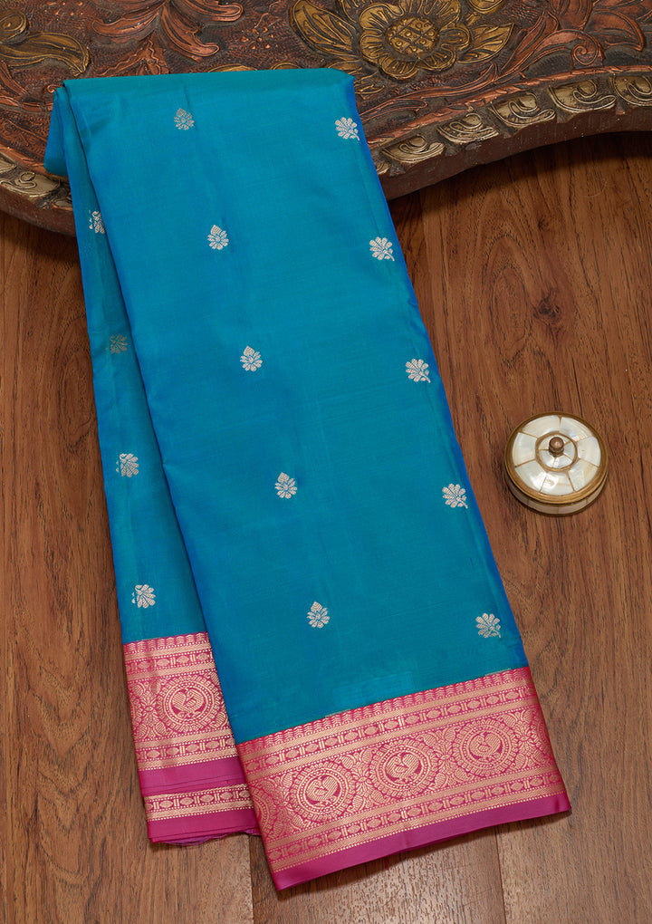 Turquoise Blue Zariwork Pure Silk Saree