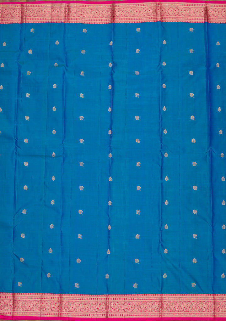 Turquoise Blue Zariwork Pure Silk Saree