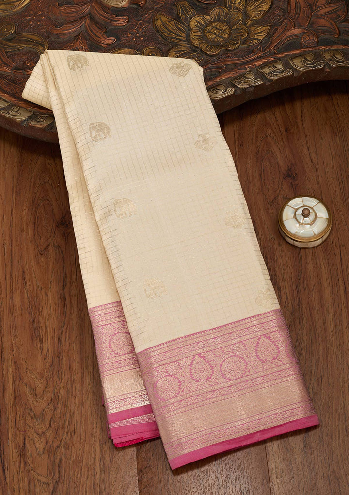 Cream Zariwork Pure Silk Saree