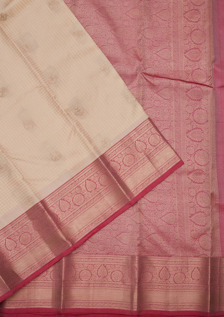 Cream Zariwork Pure Silk Saree