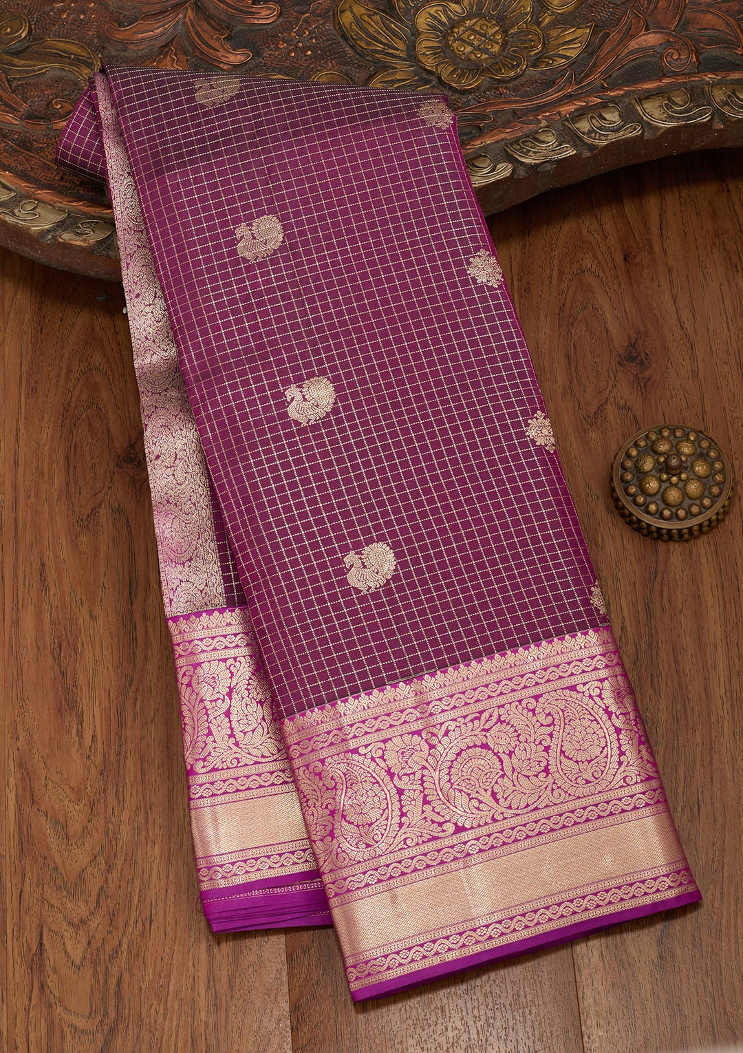Wine Zariwork Pure Silk Saree