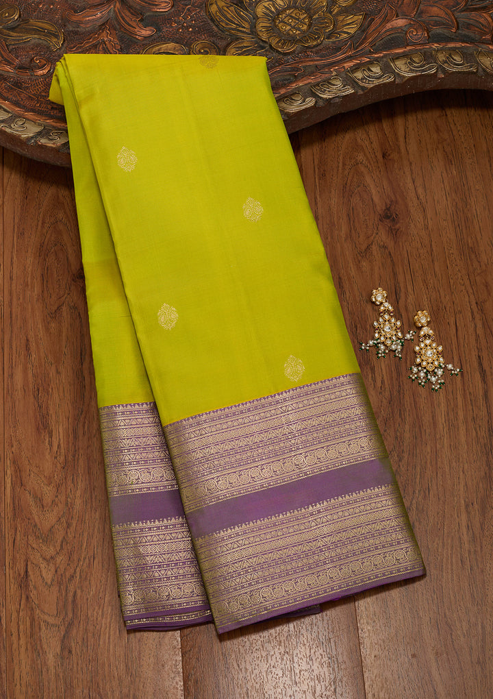 Parrot Green Zariwork Pure Silk Saree