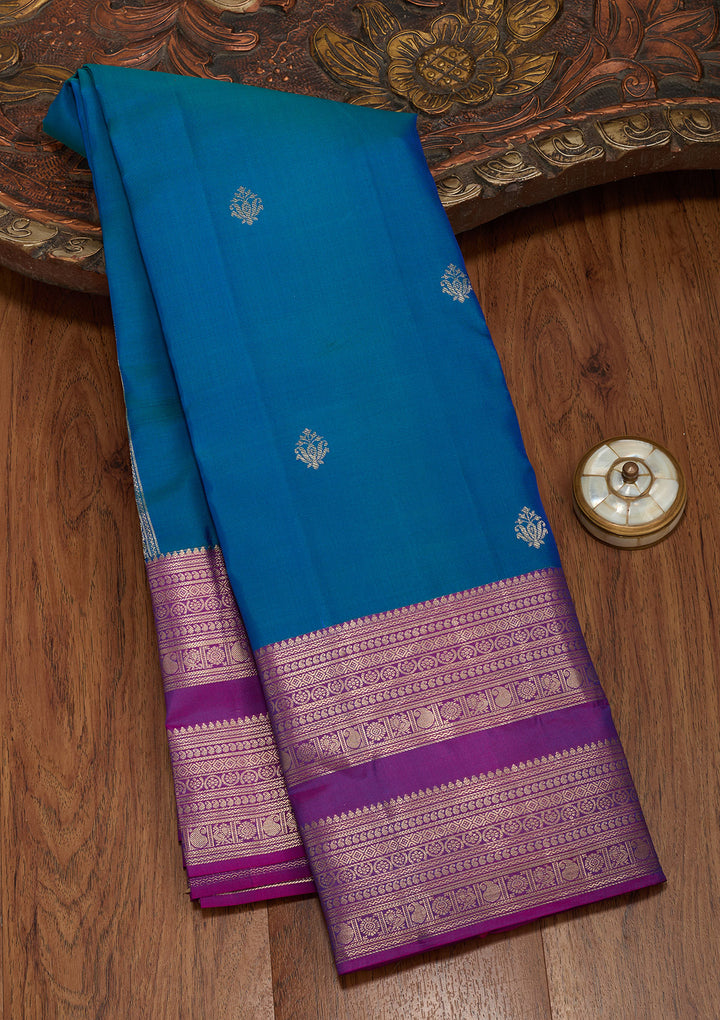 Peacock Blue Zariwork Pure Silk Saree