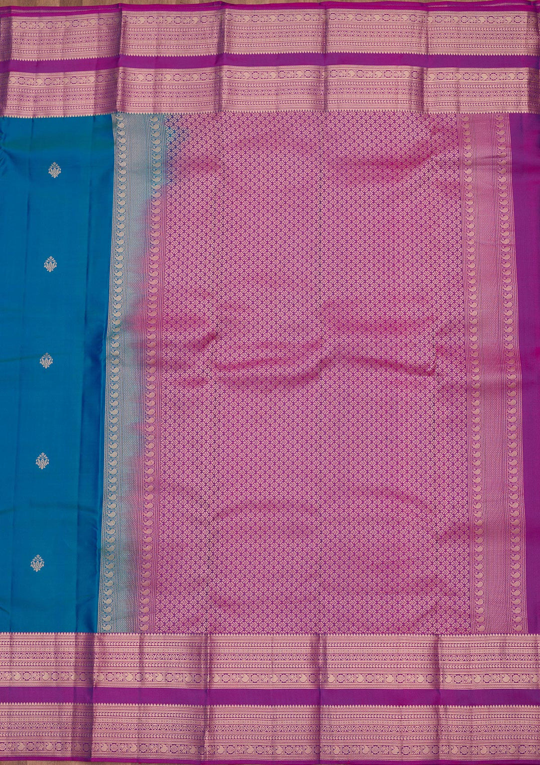 Peacock Blue Zariwork Pure Silk Saree