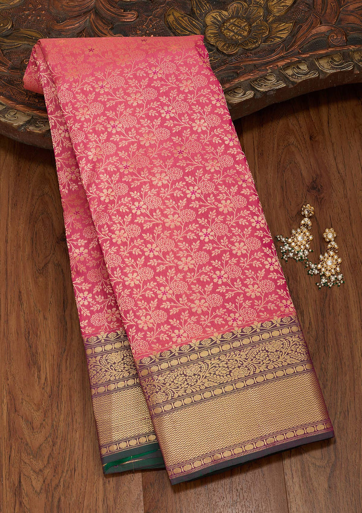 Onion Pink Zariwork Pure Silk Saree