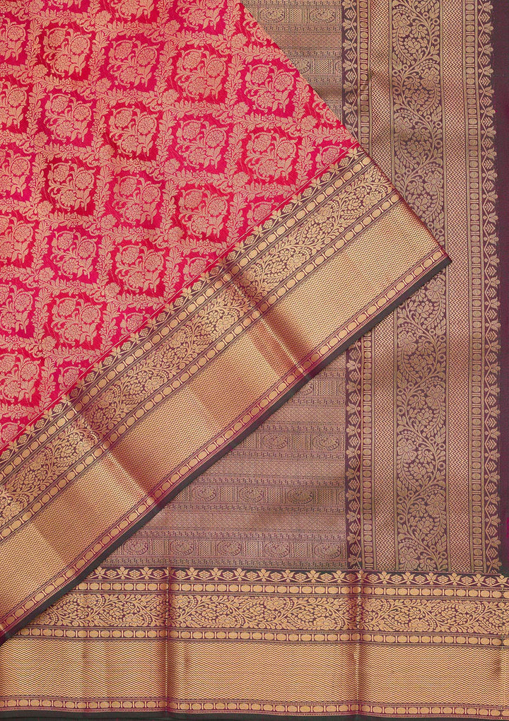 Rani Pink Zariwork Pure Silk Saree
