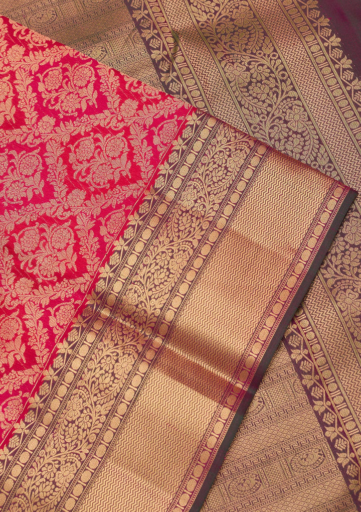 Rani Pink Zariwork Pure Silk Saree