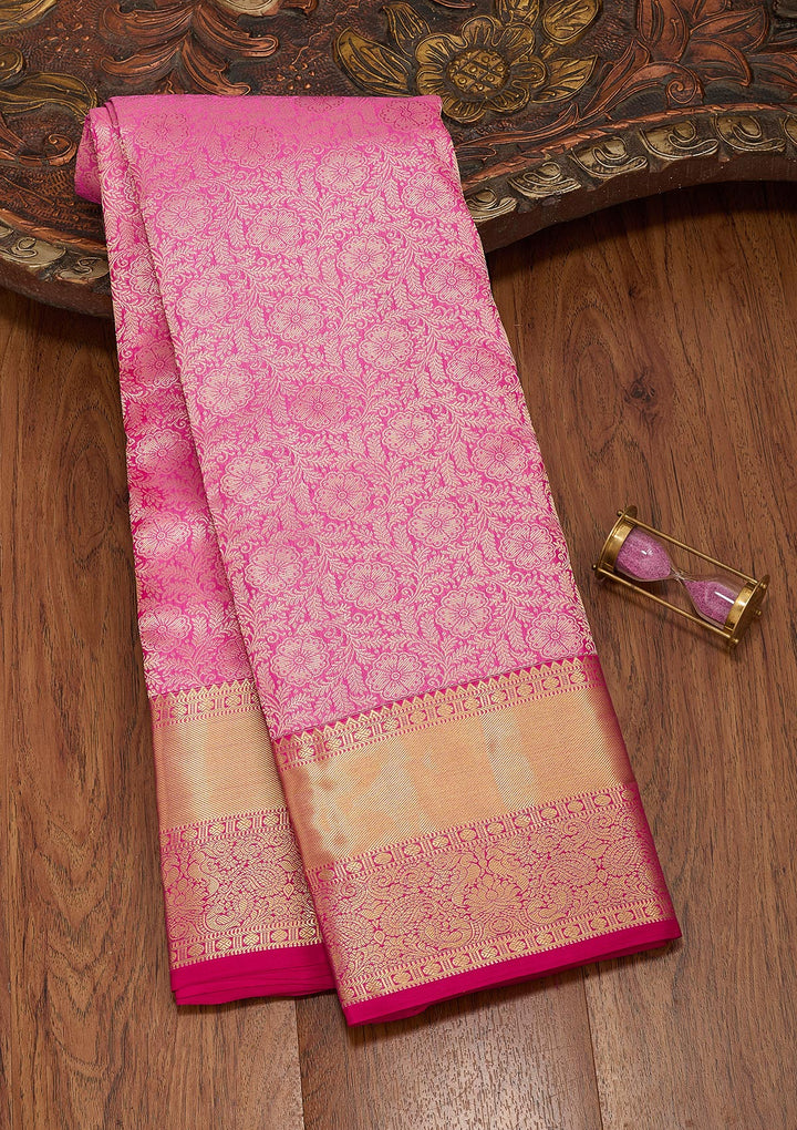 Rani Pink Zariwork Pure Silk Saree