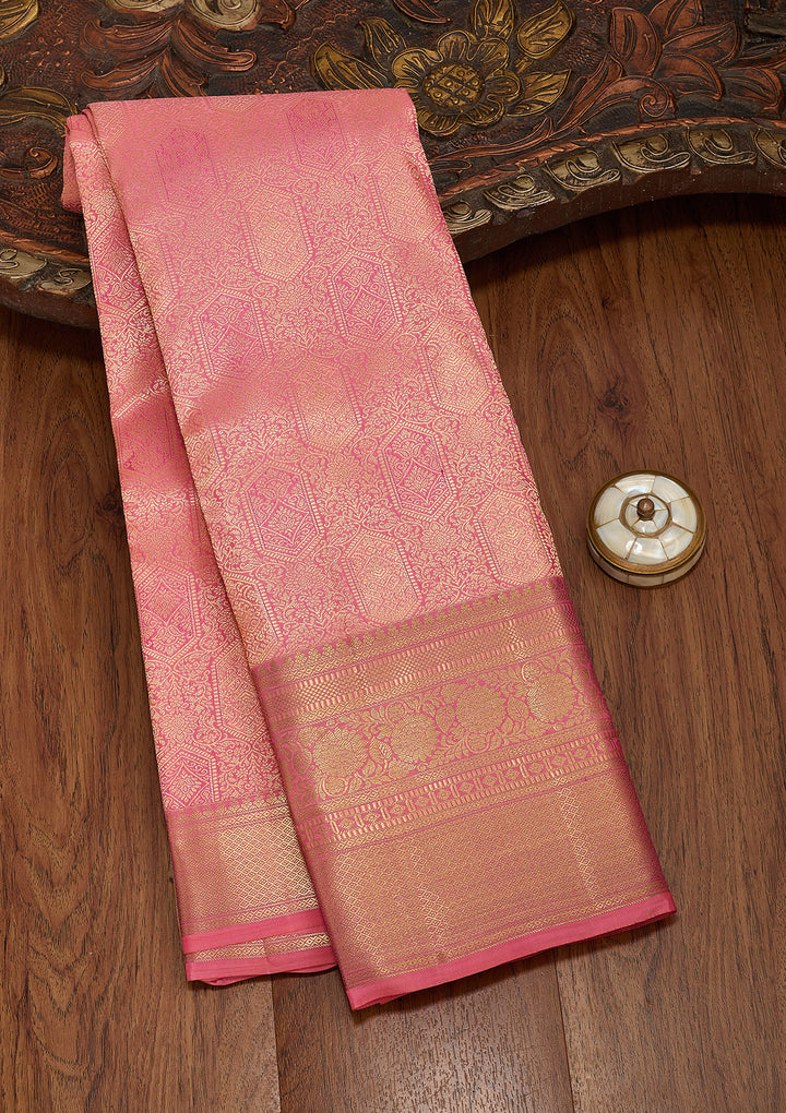 Onion Pink Zariwork Pure Silk Saree