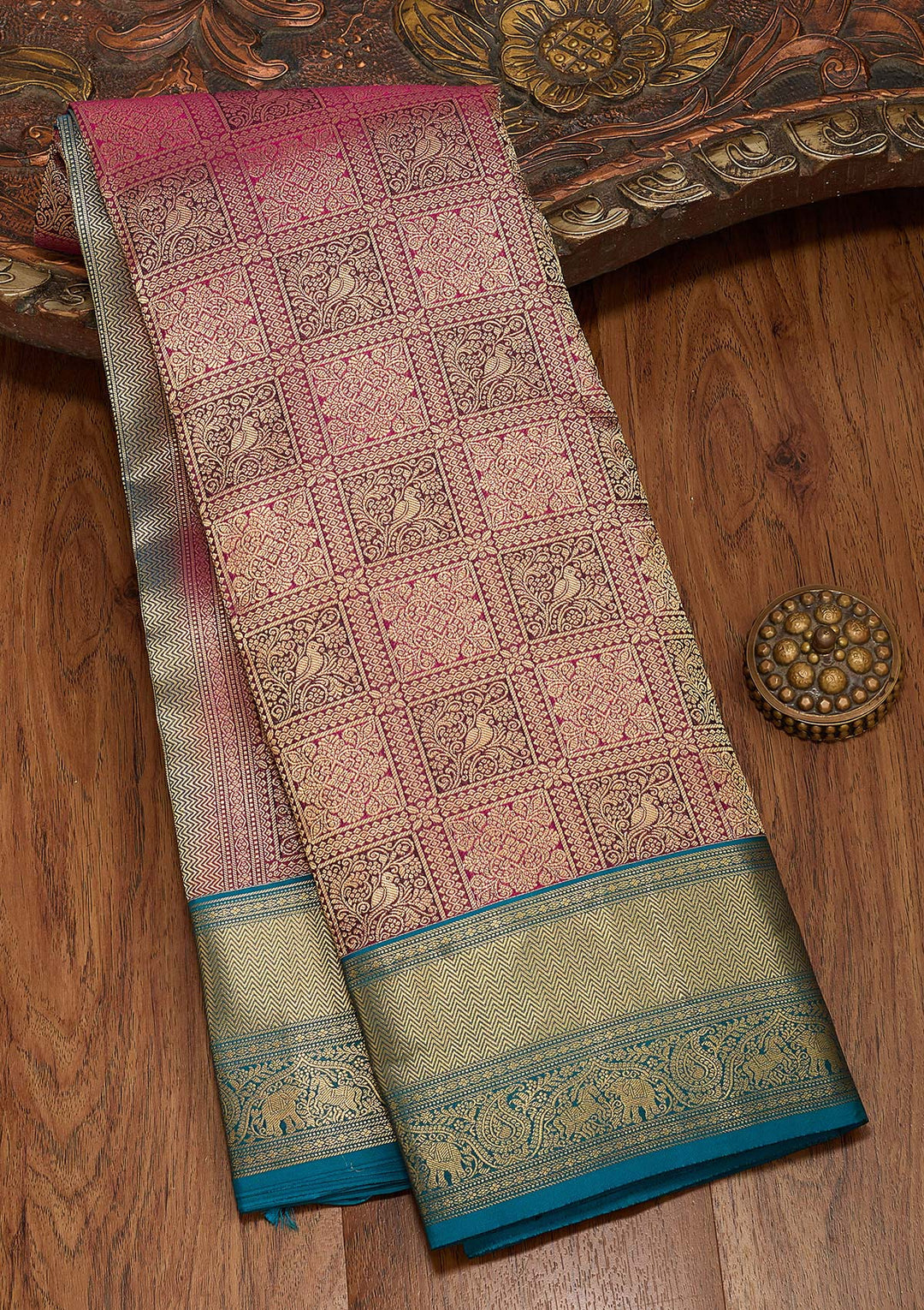 Rani Pink Zariwork Pure Silk Saree