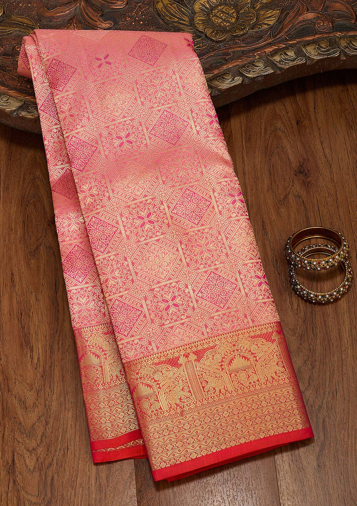 Onion Pink Zariwork Pure Silk Saree