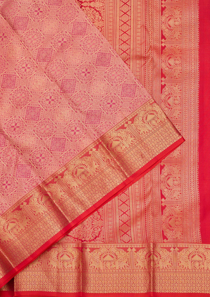 Onion Pink Zariwork Pure Silk Saree