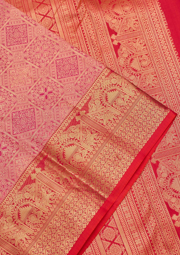 Onion Pink Zariwork Pure Silk Saree