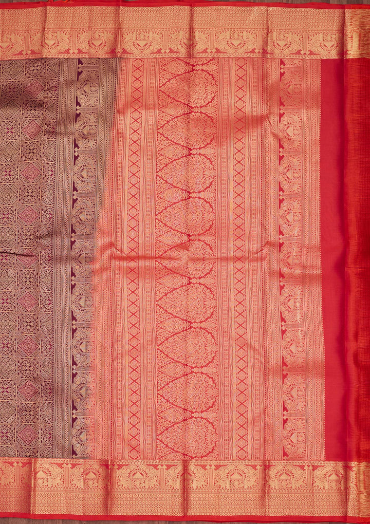 Wine Zariwork Pure Silk Saree