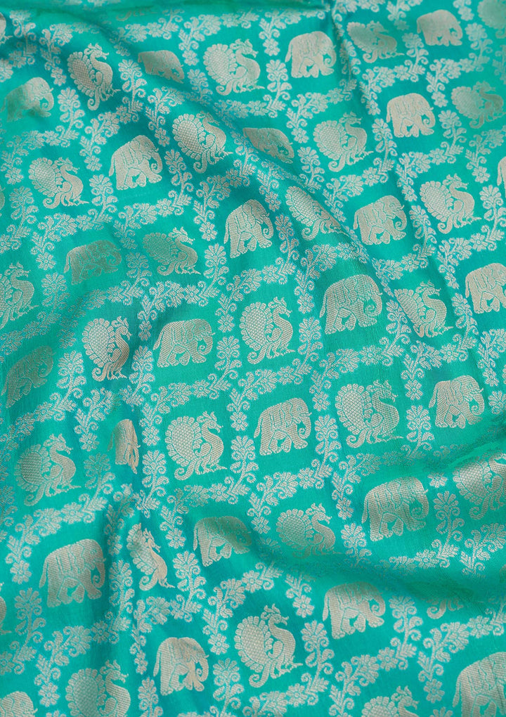 Turquoise Blue Zariwork Pure Silk Saree